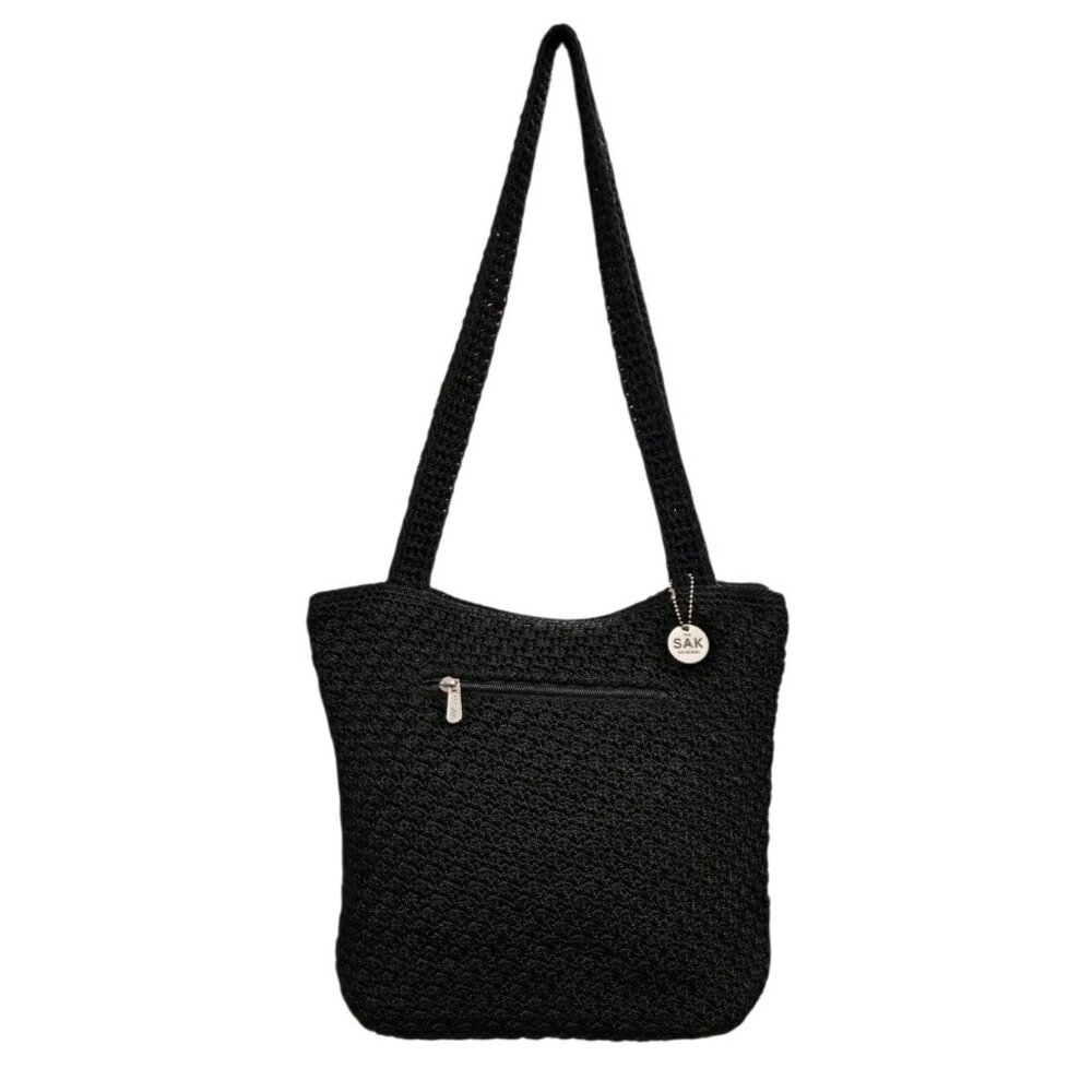 The Sak Crotchet Shoulder Bag Black Zip Top Casual Y2k  Boho